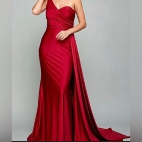 Elegant Wine One-Shoulder Dress - Picture 1 of 9